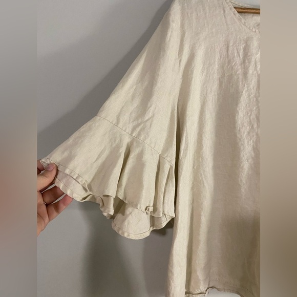 Cynthia Rawley - Tan Linen Ruffle Blouse - Picture 3 of 12